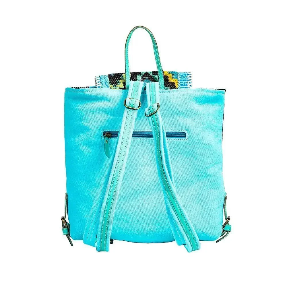 Myra Bag Handmade Tonga Backpack Upcycled Canvas & Cowhide Leather